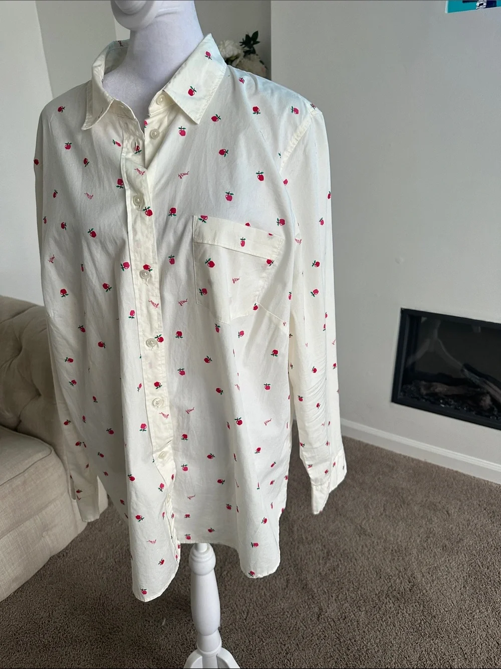 J. Crew Cream Button-Down Shirt with Red Cherry Print